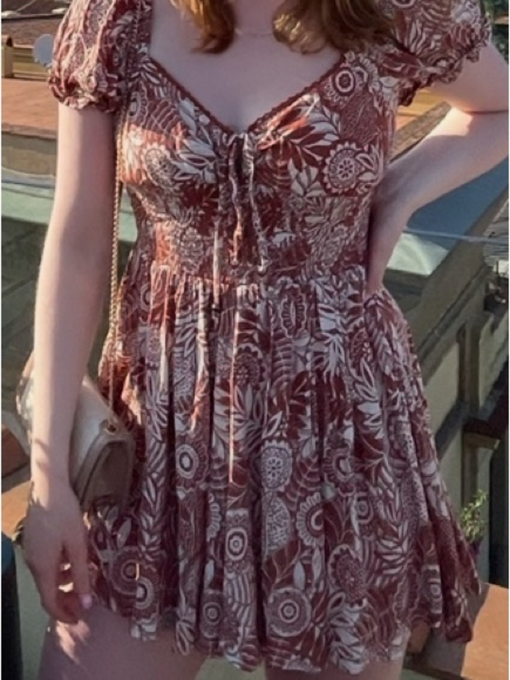 Angie Rust-White Floral Romper